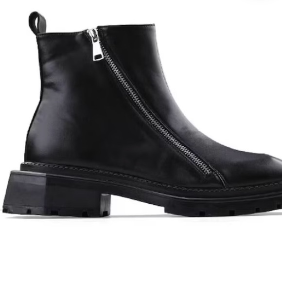 Square toe ankle boots high fashion platform shoes chunk, zipper black - Picture 3 of 7